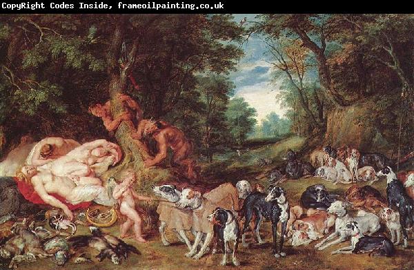 Peter Paul Rubens Nymphen Satyrn und Hunde